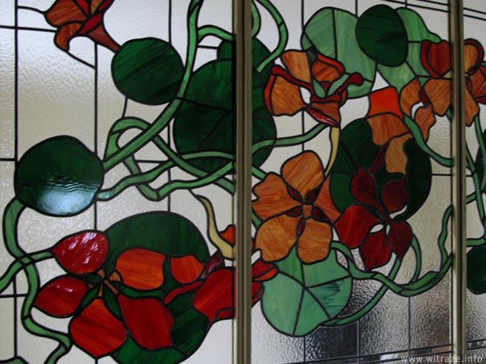 witraz nasturcje kwiaty floral stained glass window warszawa1