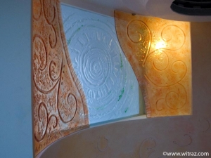 Bent art glass wall and skylight - staircase decoration