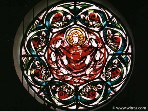 Stained glass rose of a church in Starachowice