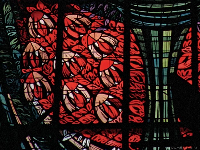 Stained glass windows in Gods's Mother Queen of Poland Church in Anin