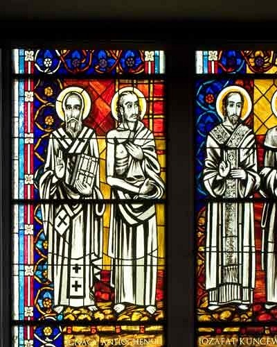 Saints: Ignacy Antiochenski, Wawrzyniec, Jozafat Kuncewicz, Andrzej Bobola - stained glass windows in Pila church