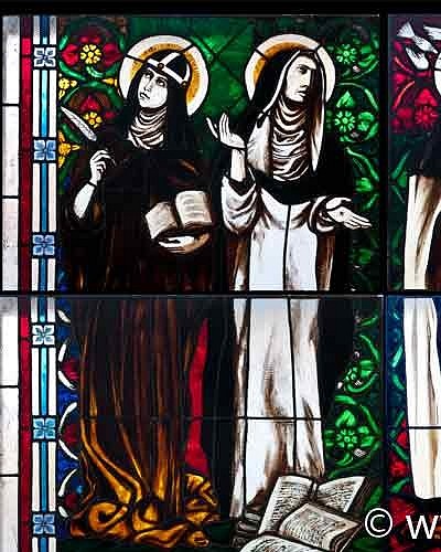 Saints woman: Brygida from Sweden, Katherine Siena, Teresa Avila, Teresa Benedykta from Cross (Edyta Stein) - stained glass windows in Pila church