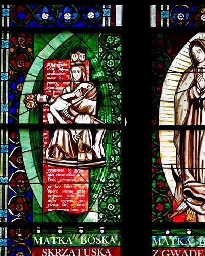 Virgin Mary of Gwadelupe, Virgin Mary Skrzetuska - stained glass windows in Pila church