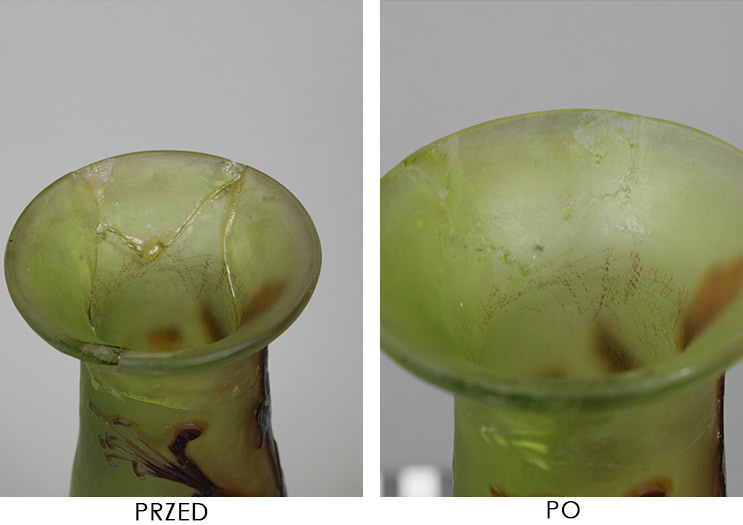 prze dpo klejenie szklanego secesyjnego wazonu