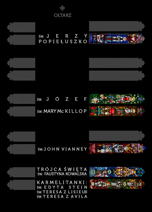 plan okien witrażowych w kościele w Inverness