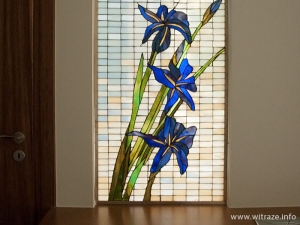 Iris flower stained glass window