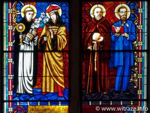 Saints: Jacek Odrowaz, Kazimierz Jagiellonczyk, Albert Chmielowski, Edmund Bojanowski - stained glass windows in Pila church