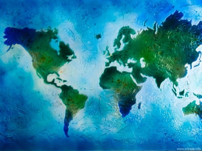 Map of the world made of art fused glass