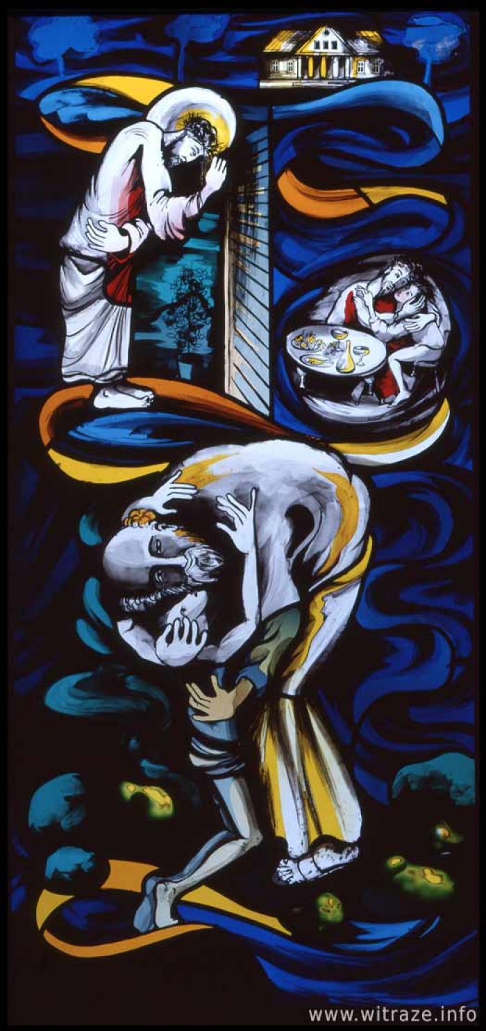 Okno 1 - obraz 6- Chrystus powracający na ziemię stoi na płomienistych obłokach.