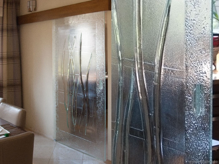 Szklane drzwi bezbarwne z motywem roślinnym szabli