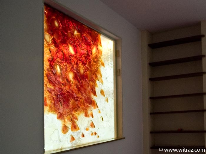 Red autumnal leaves - art glass window