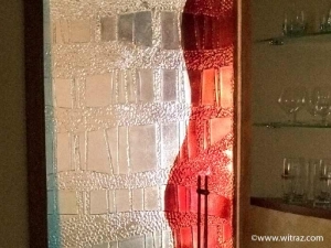 Red and white art glass door