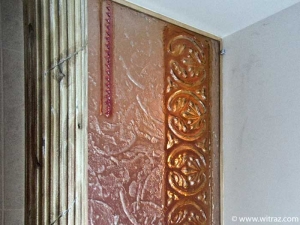 Coloured art glass partition with the antique motifs