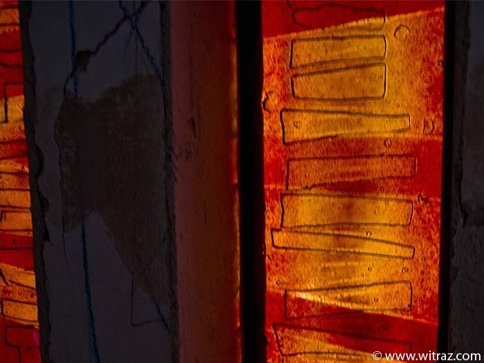 Amber and red coloured art glass