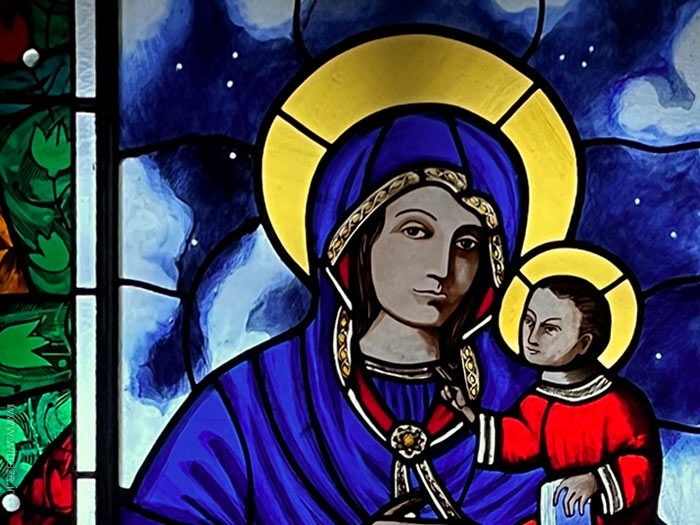 Stained glass in the chapel of Our Lady in Gietrzwałd