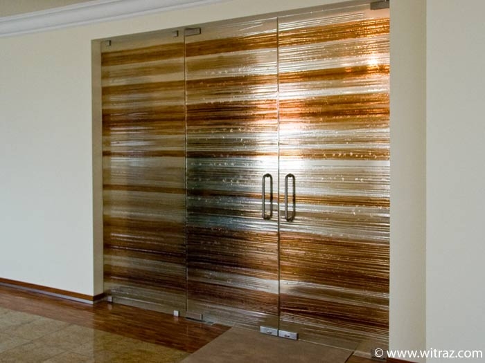 Frameless Art Glass Partition with Double Doors