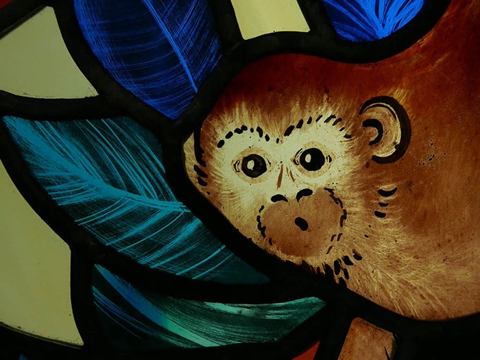 Stained glass ceiling with monkeys
