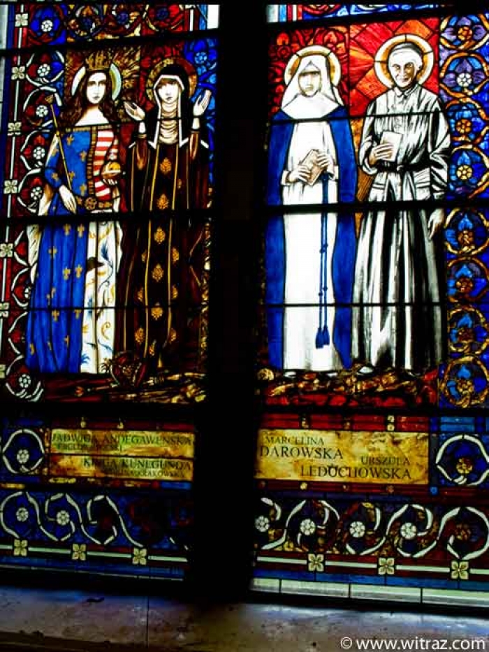 Saints woman: Jadwiga Andegavens, Kinga, Marcelina Darowska, Urszula Ledochowska - stained glass windows in Pila church