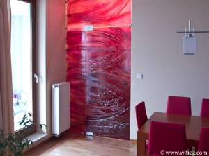 Red art glas door and partition wall