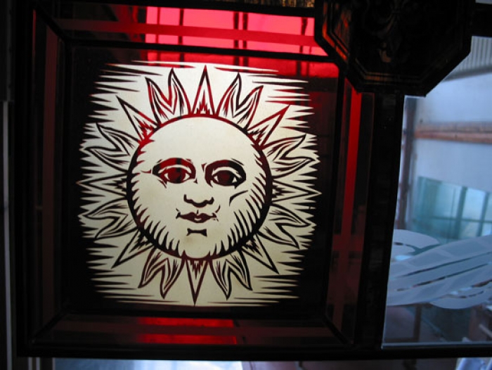 Sandblasted art glass samples