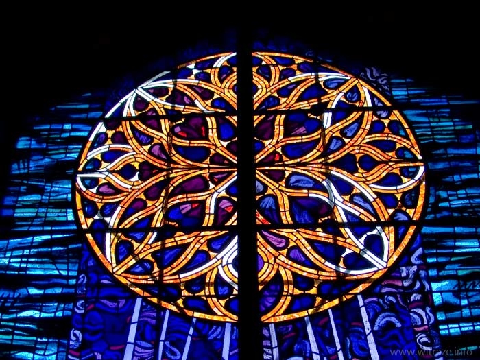 Stained glass windows in St Honorat Kozminski church in Lesznowola