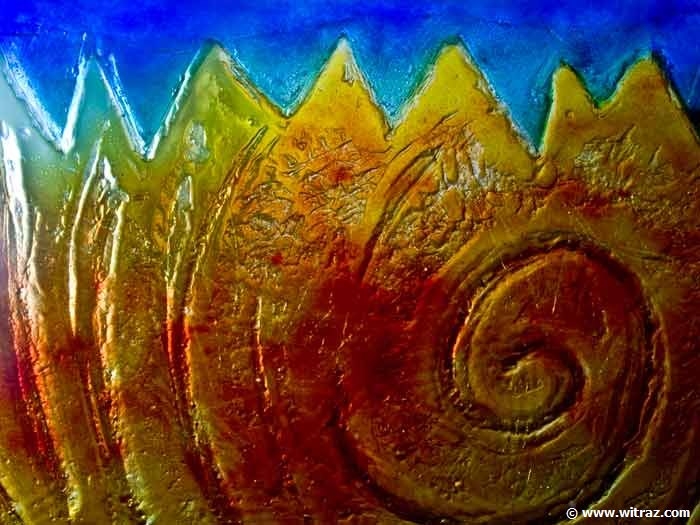 Vividly coloured art glas wall
