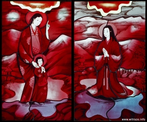 Okno na chórze srodkowe - obraz 5 i 6 - Świątobliwe kobiety: Izabella z synkiem i Galasia Hosokawa