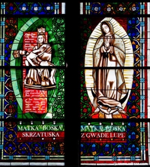 Virgin Mary of Gwadelupe, Virgin Mary Skrzetuska - stained glass windows in Pila church