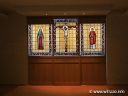 Stained glass windows in academic house chapel in Helsinki