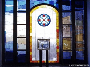 Stained glass window in the Hospital chapel
