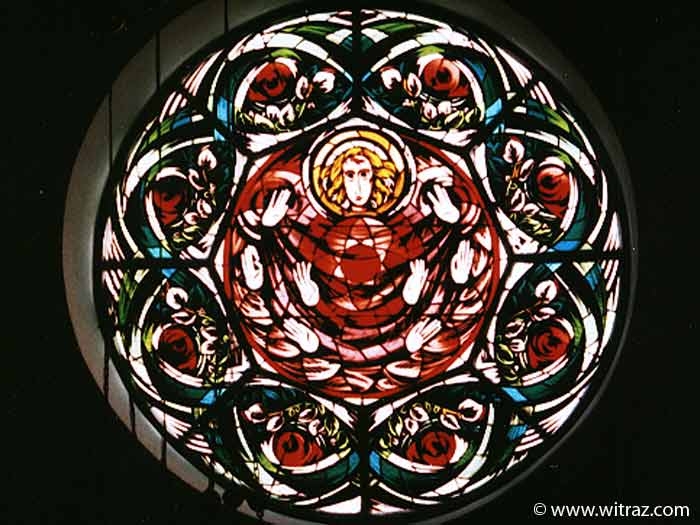Stained glass rose of a church in Starachowice