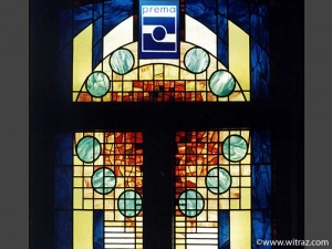 Stained glass at the seat of the Prema company