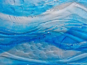 Ścianka szklana artystyczna z niebieskim, morskim motywem