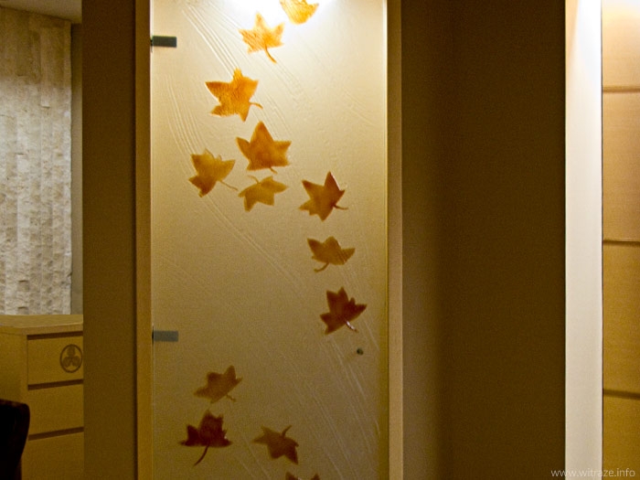 Drzwi szklane do szafy - szkło artystyczne z motywem liści