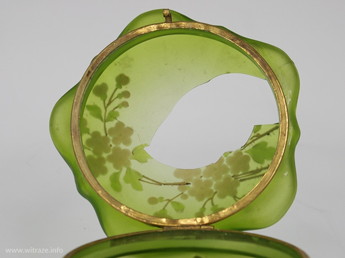 Art Nouveau Enameled Green Satin Glass Dresser Jar