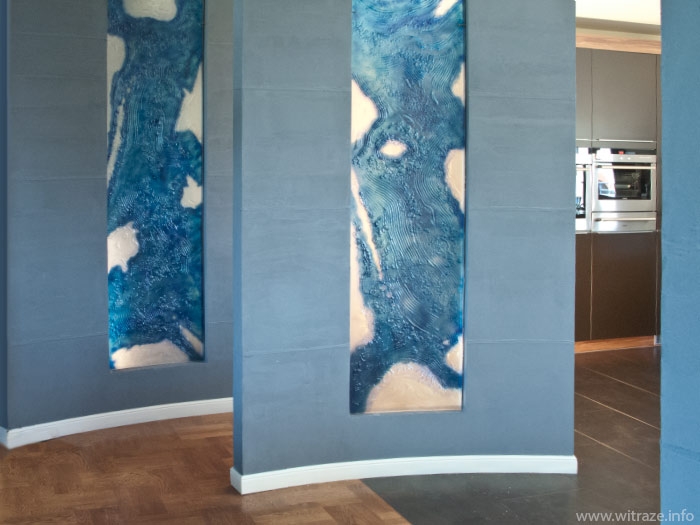 Blue abstract glass panels