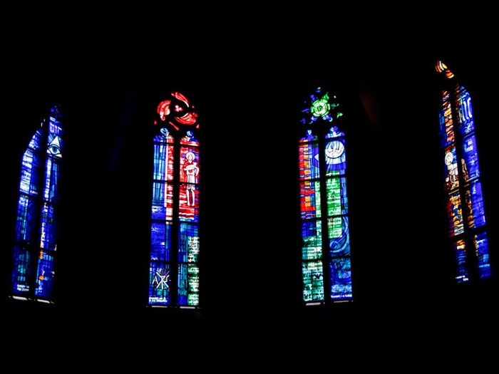 Stained glass windows in Enzesfeld church, Austria