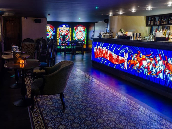 The passage of the Jews through the Red Sea - stained glass in the Communion Bar