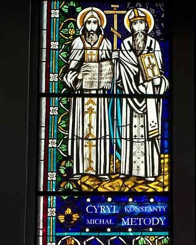 St Peter and Paul, Cyril and Methodius - stained glass windows in Pila Church