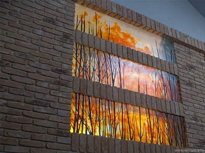 Art glass panel with autum trees