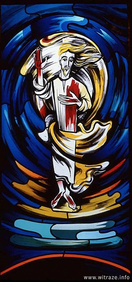 Okno 1 - obraz 5 - Chrystus powracający na ziemię stoi na płomienistych obłokach.