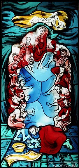 Okno 12 - obraz 5 - Umywanie nóg apostołom.