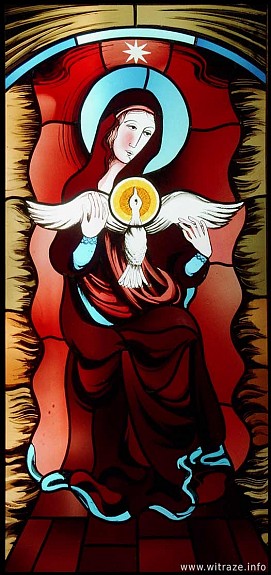 Okno 10 - obraz 5 - Maryja z Gołębicą jako Stolica Mądrości