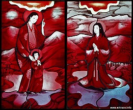 Okno na chórze srodkowe - obraz 5 i 6 - Świątobliwe kobiety: Izabella z synkiem i Galasia Hosokawa